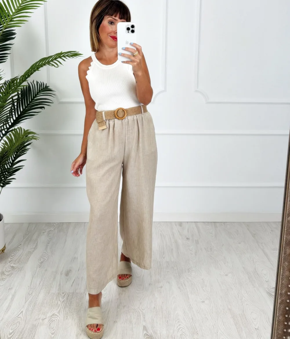 Pantalón cinturón beige