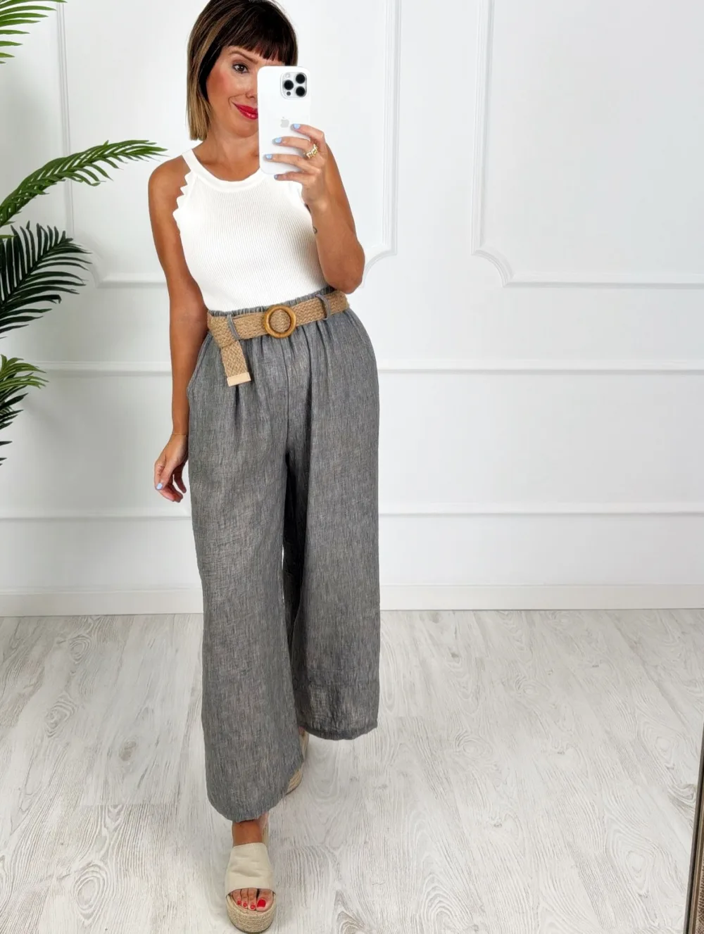 Pantalón cinturón gris