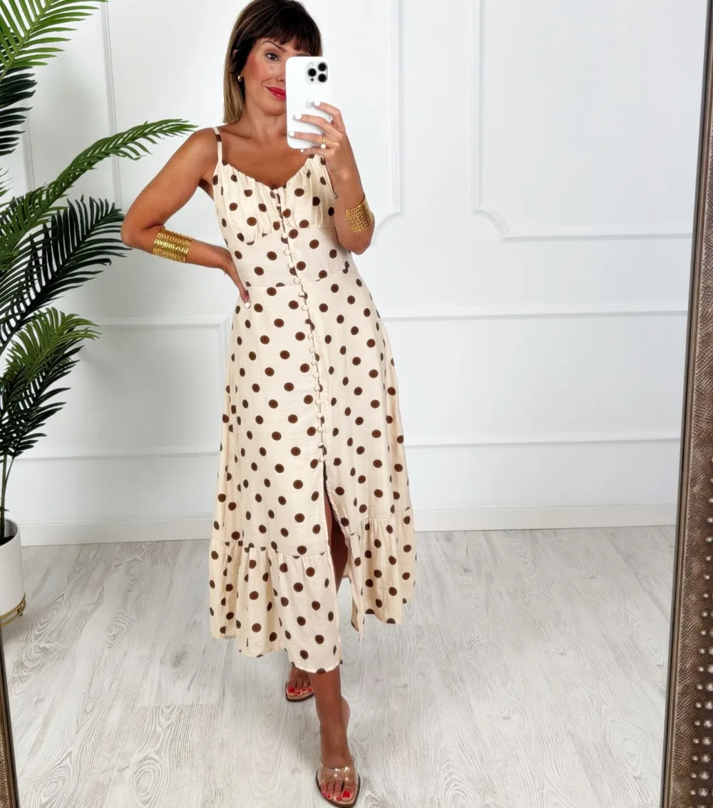 Vestido lunares beige