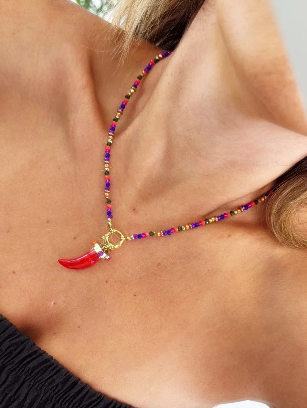 Collar acero cristal cuerno colores