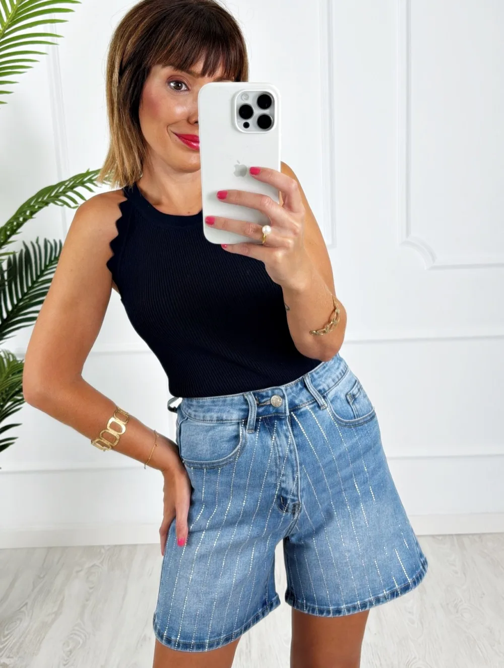 Short denim rayas strass