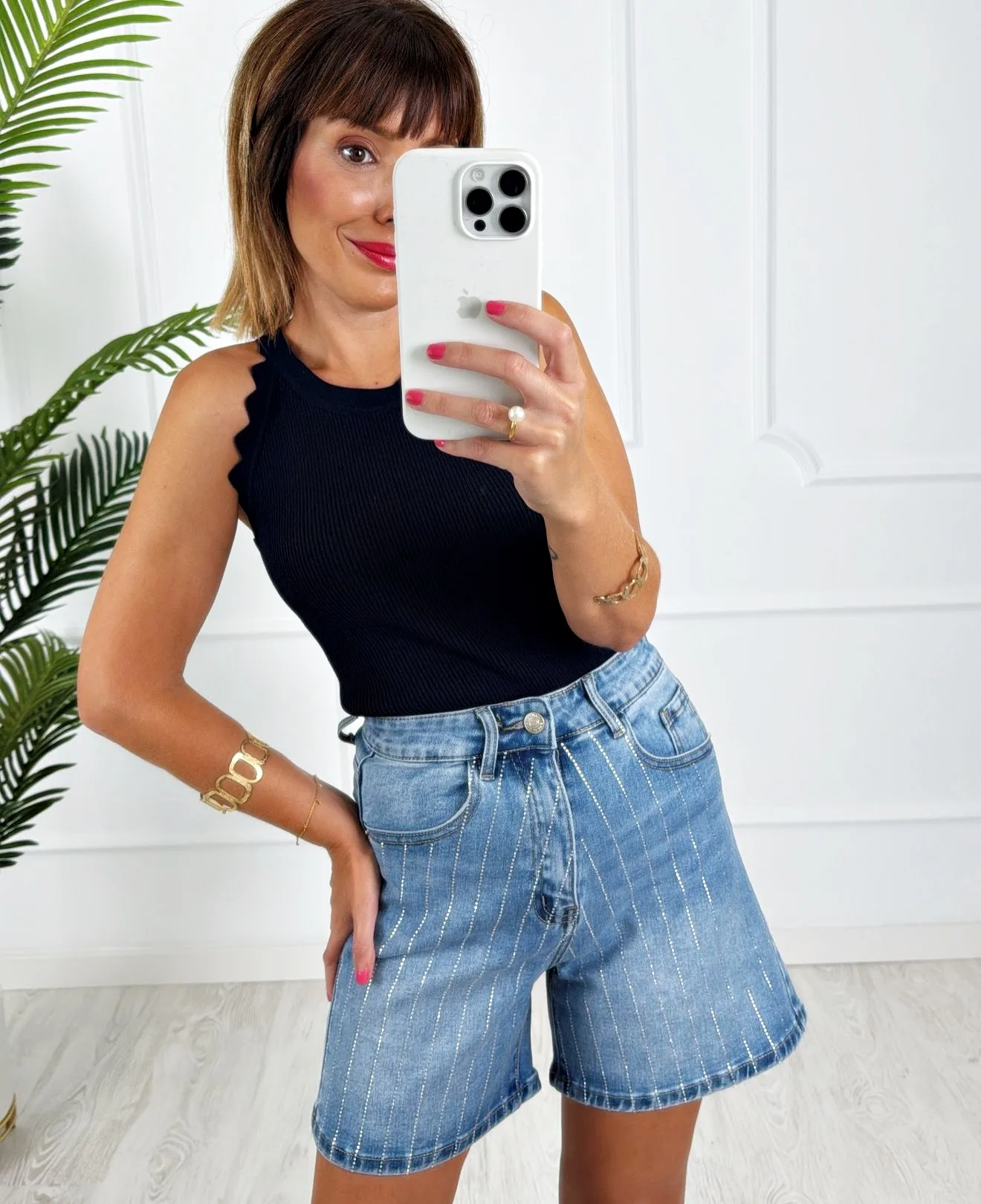 Short denim rayas strass