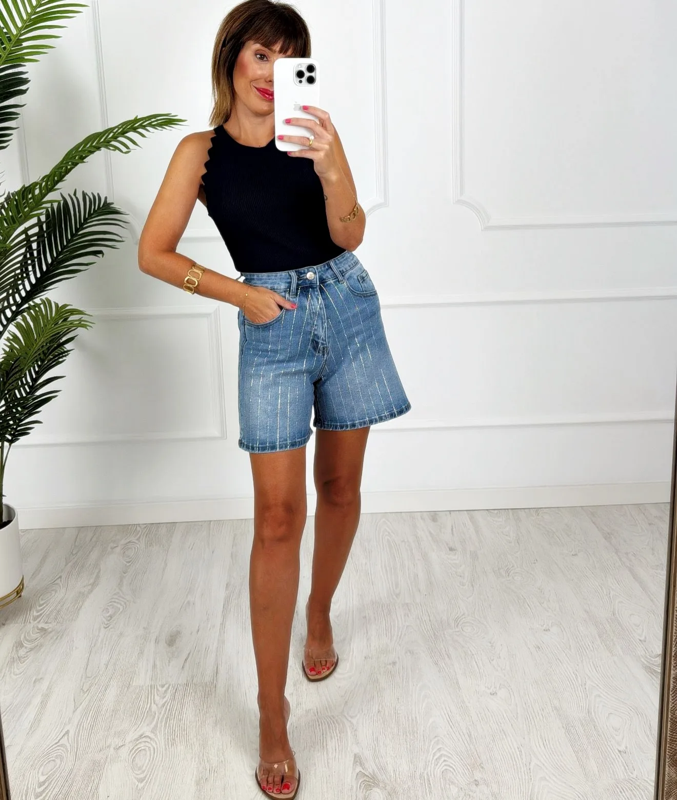 Short denim rayas strass - Imagen 2