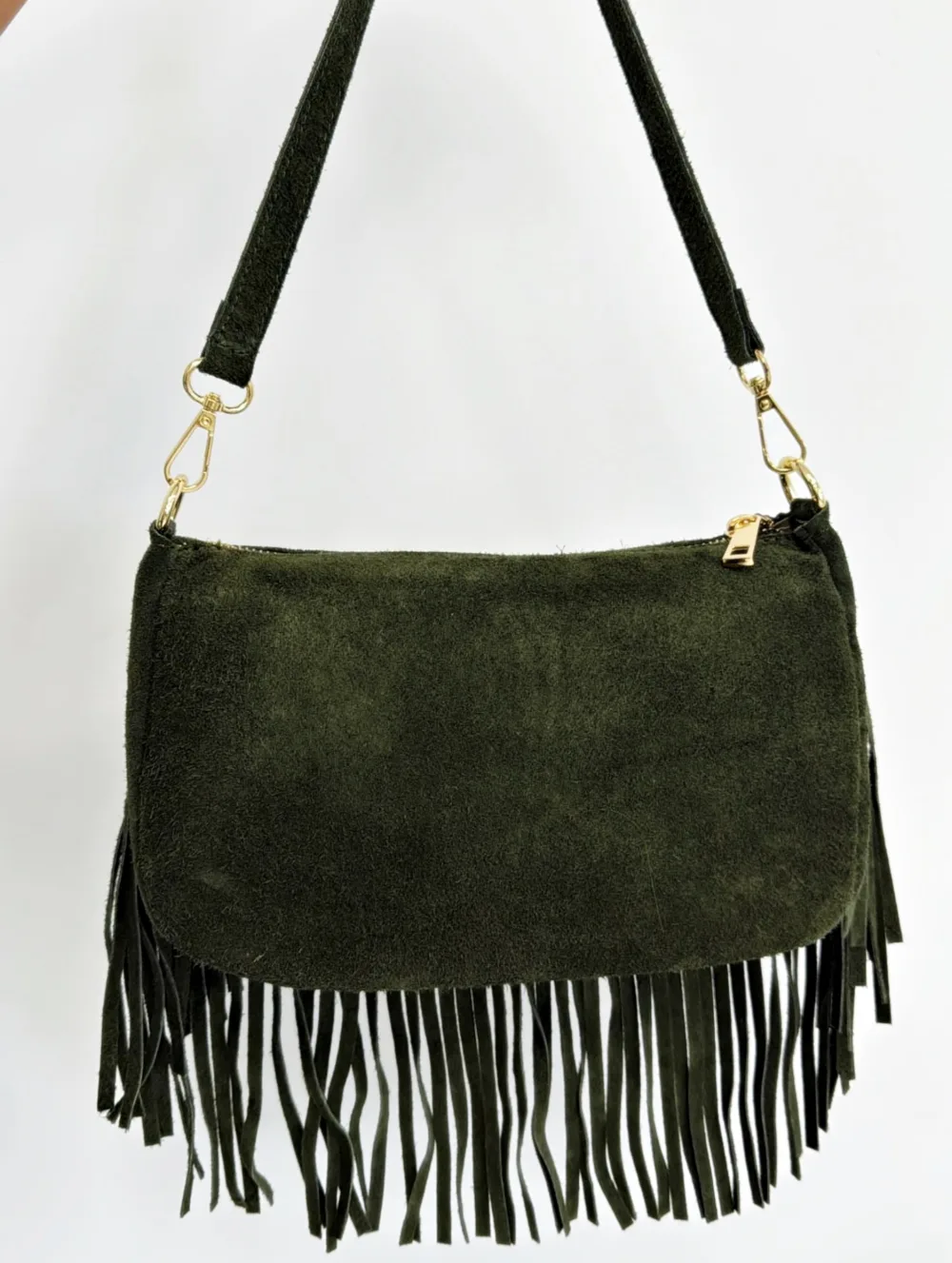 Bolso ante flecos verde