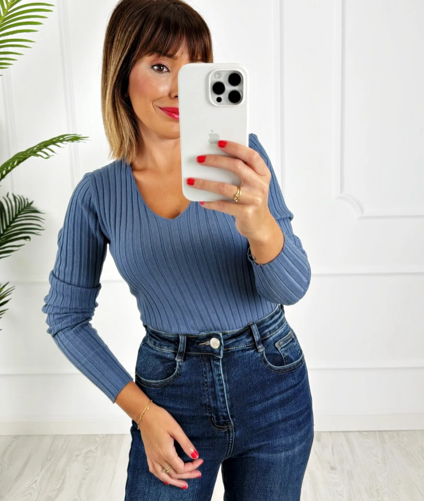 Camiseta canalé azul jeans
