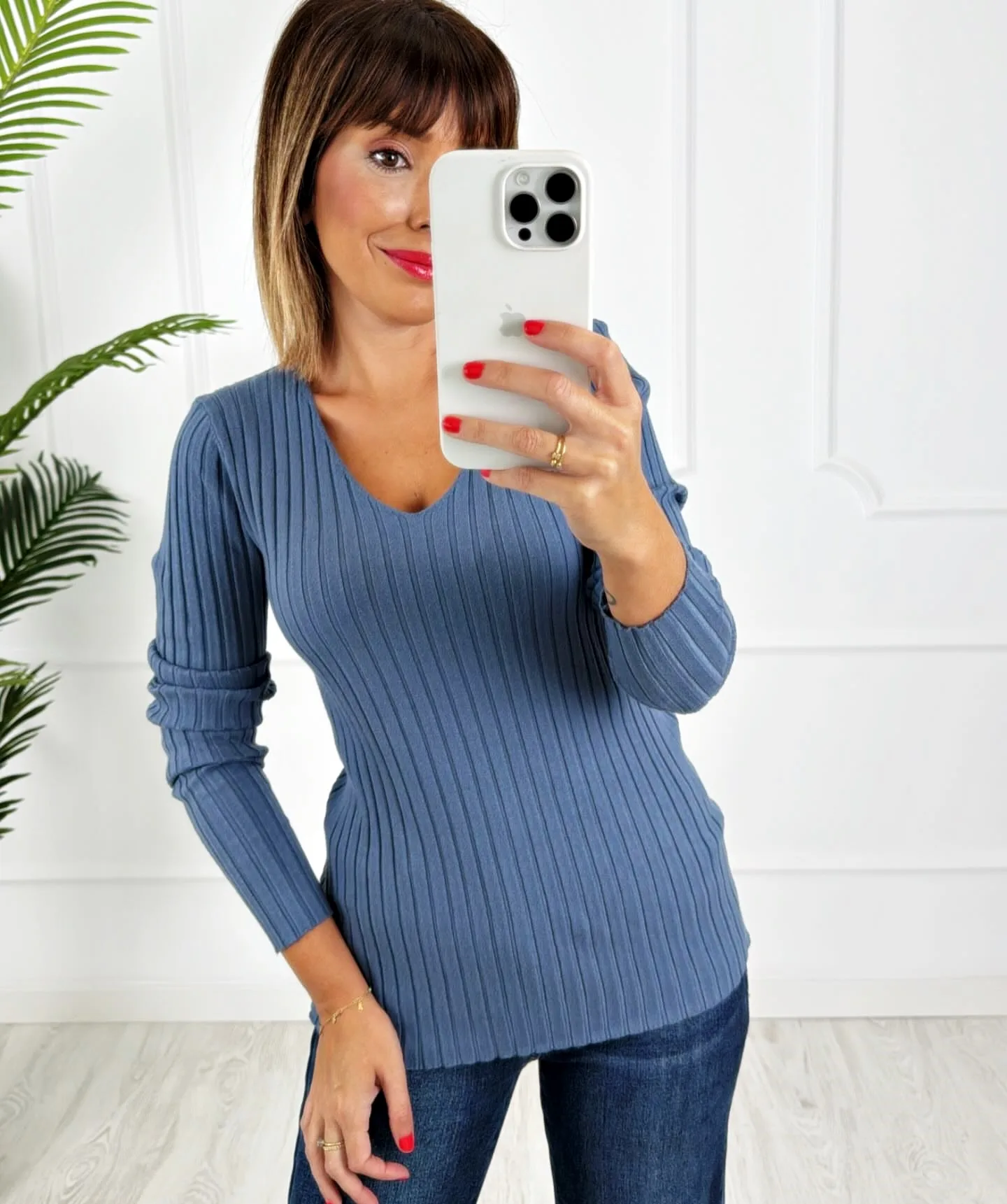 Camiseta canalé azul jeans - Imagen 3