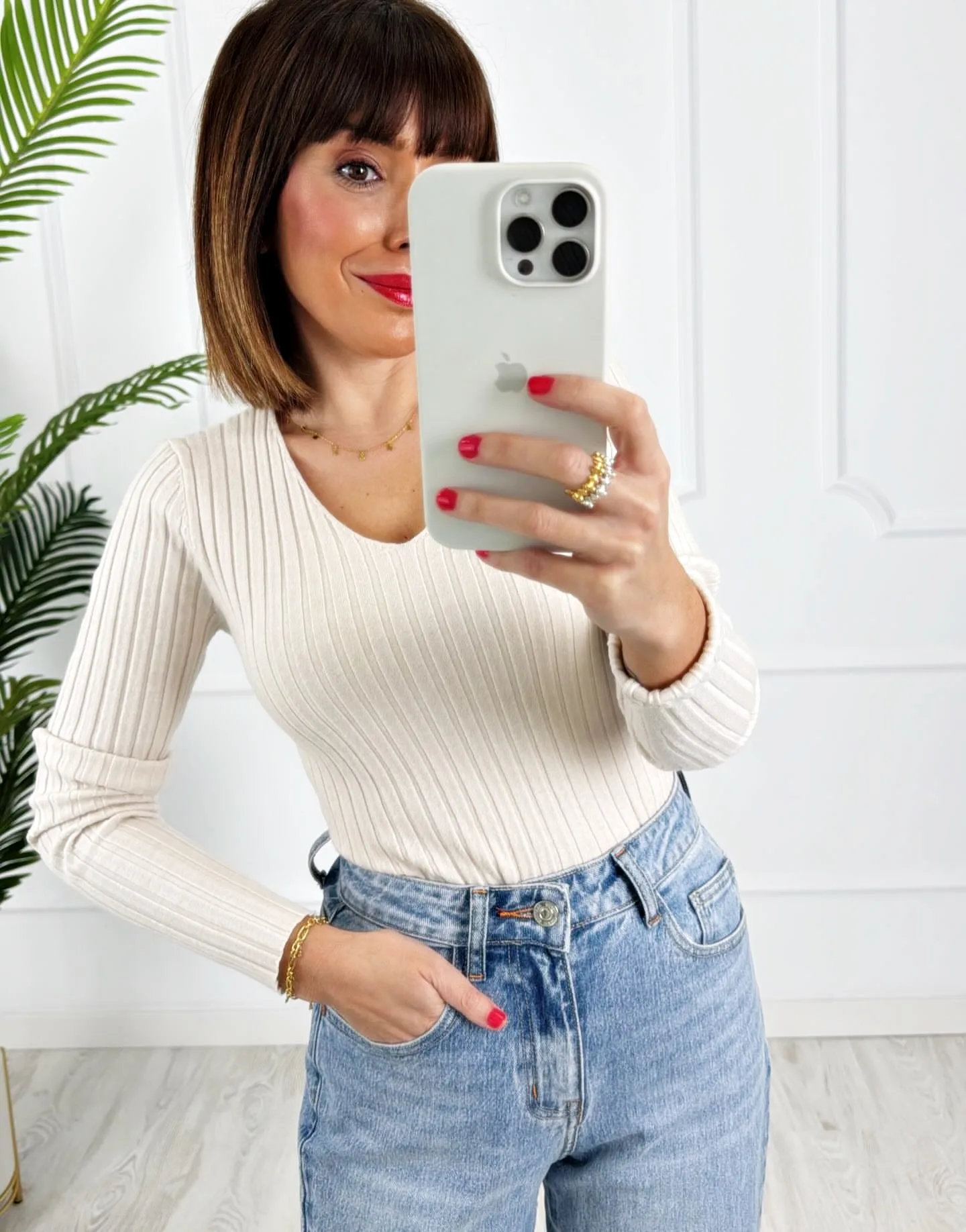 Camiseta canalé beige