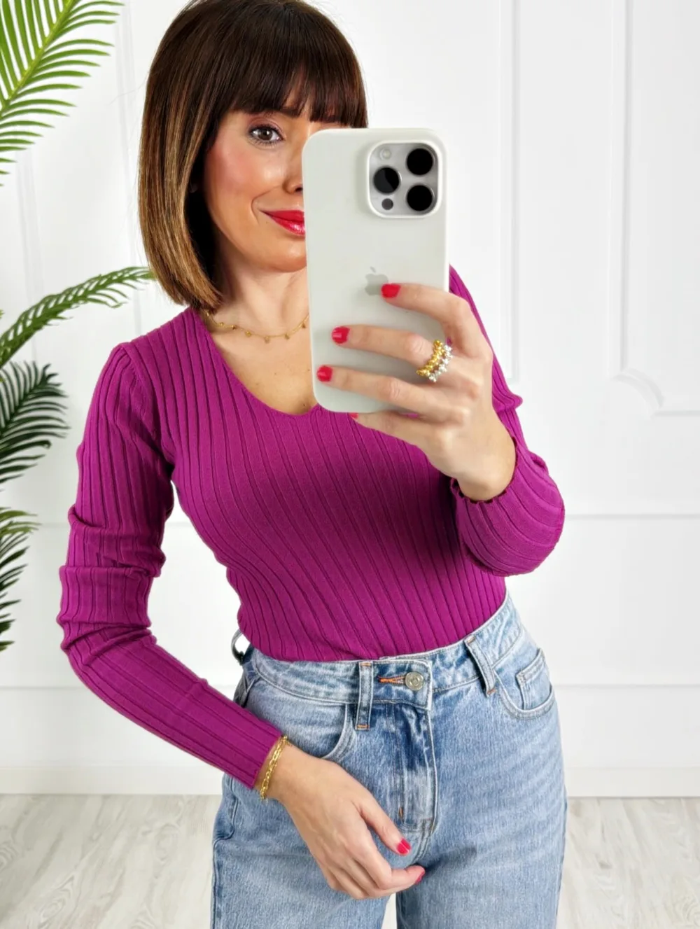 Camiseta canalé magenta