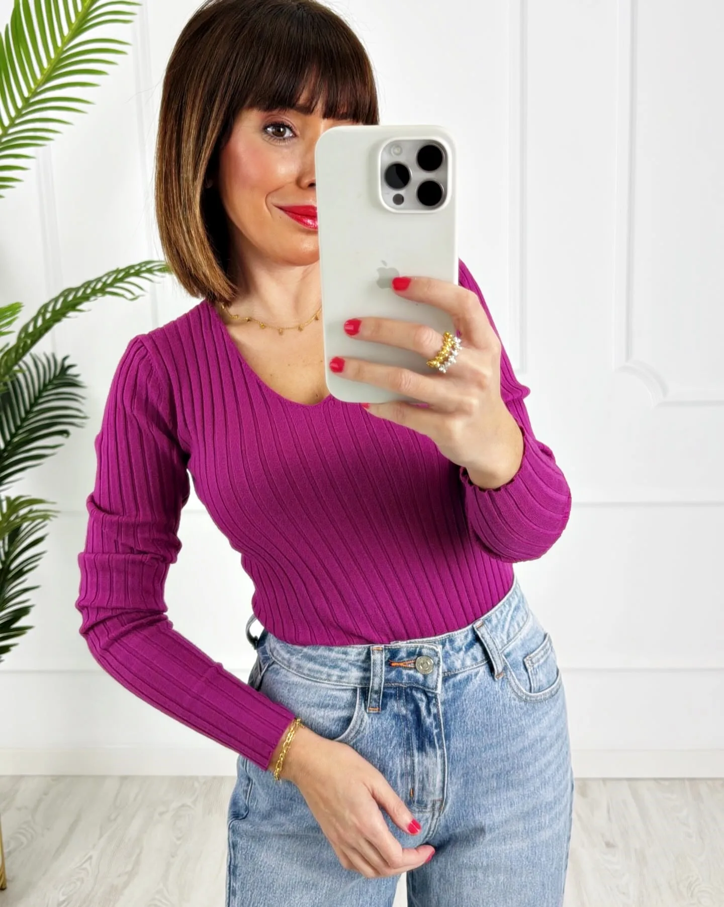 Camiseta canalé magenta