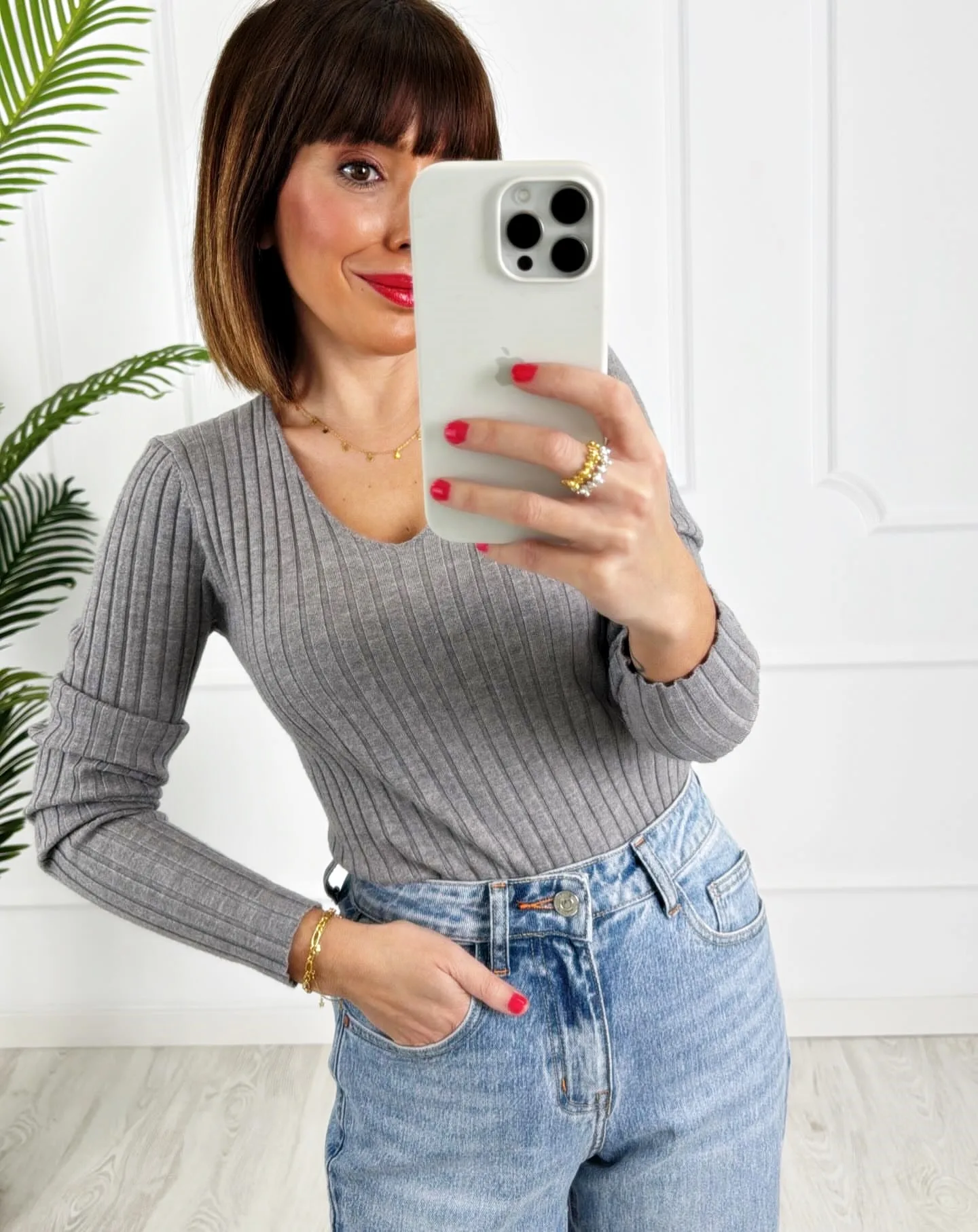 Camiseta canalé gris