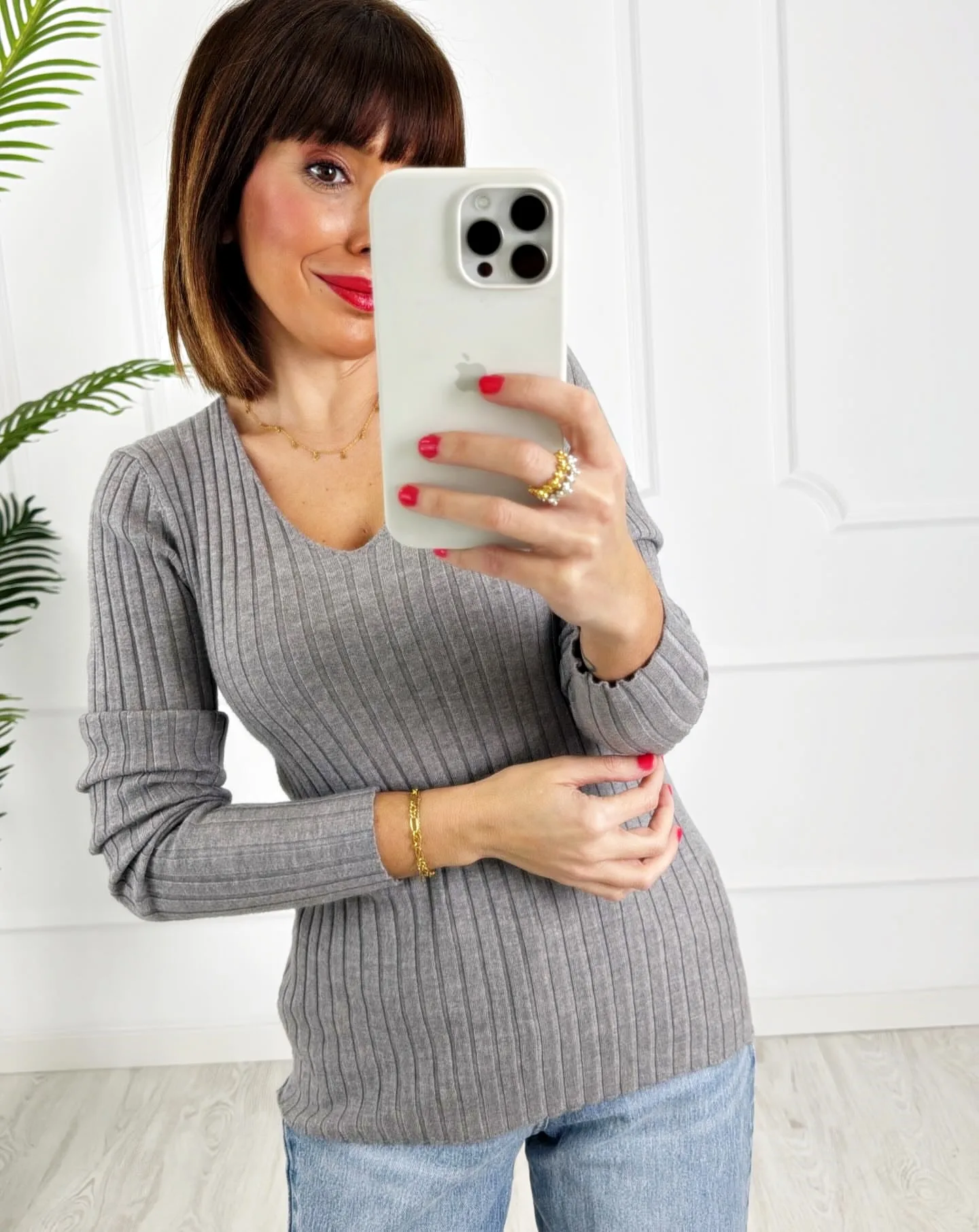 Camiseta canalé gris - Imagen 2