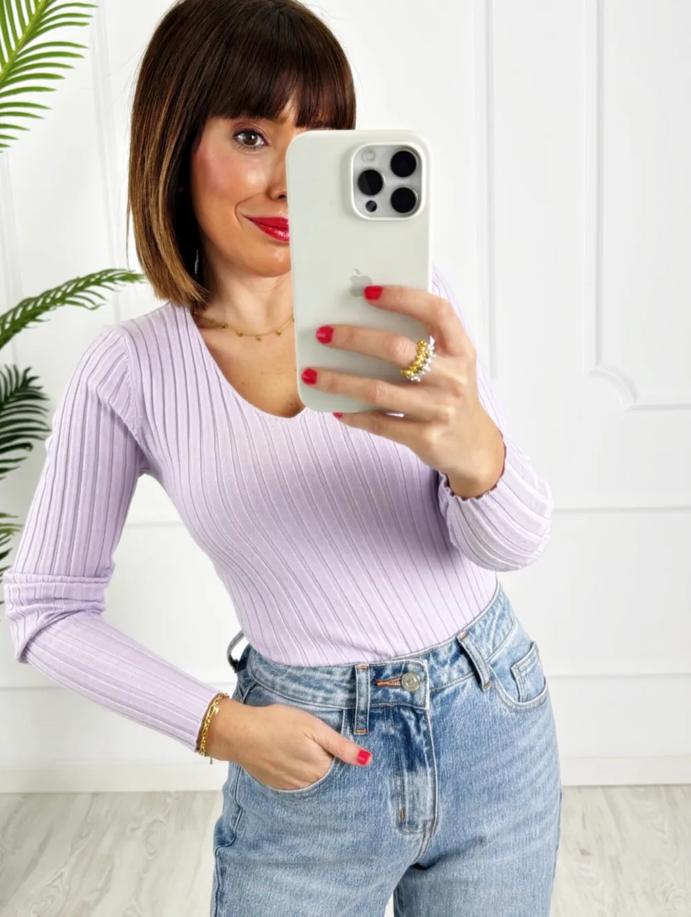 Camiseta canalé lila
