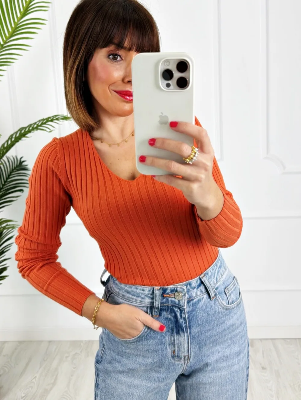 Camiseta canalé naranja