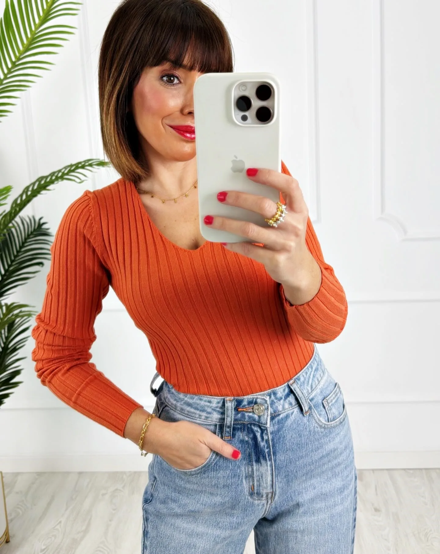 Camiseta canalé naranja