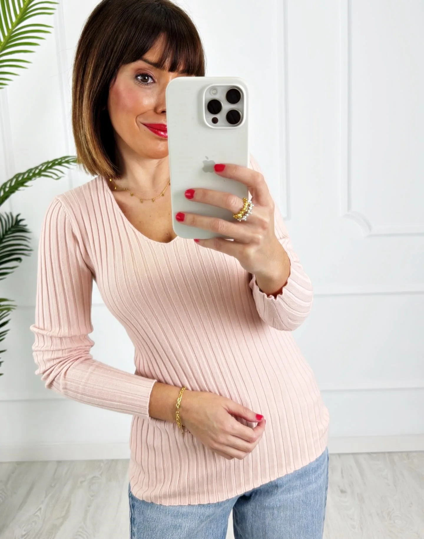 Camiseta canalé rosa bebé - Imagen 2