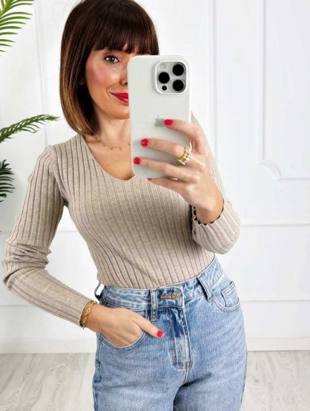 Camiseta canalé taupe
