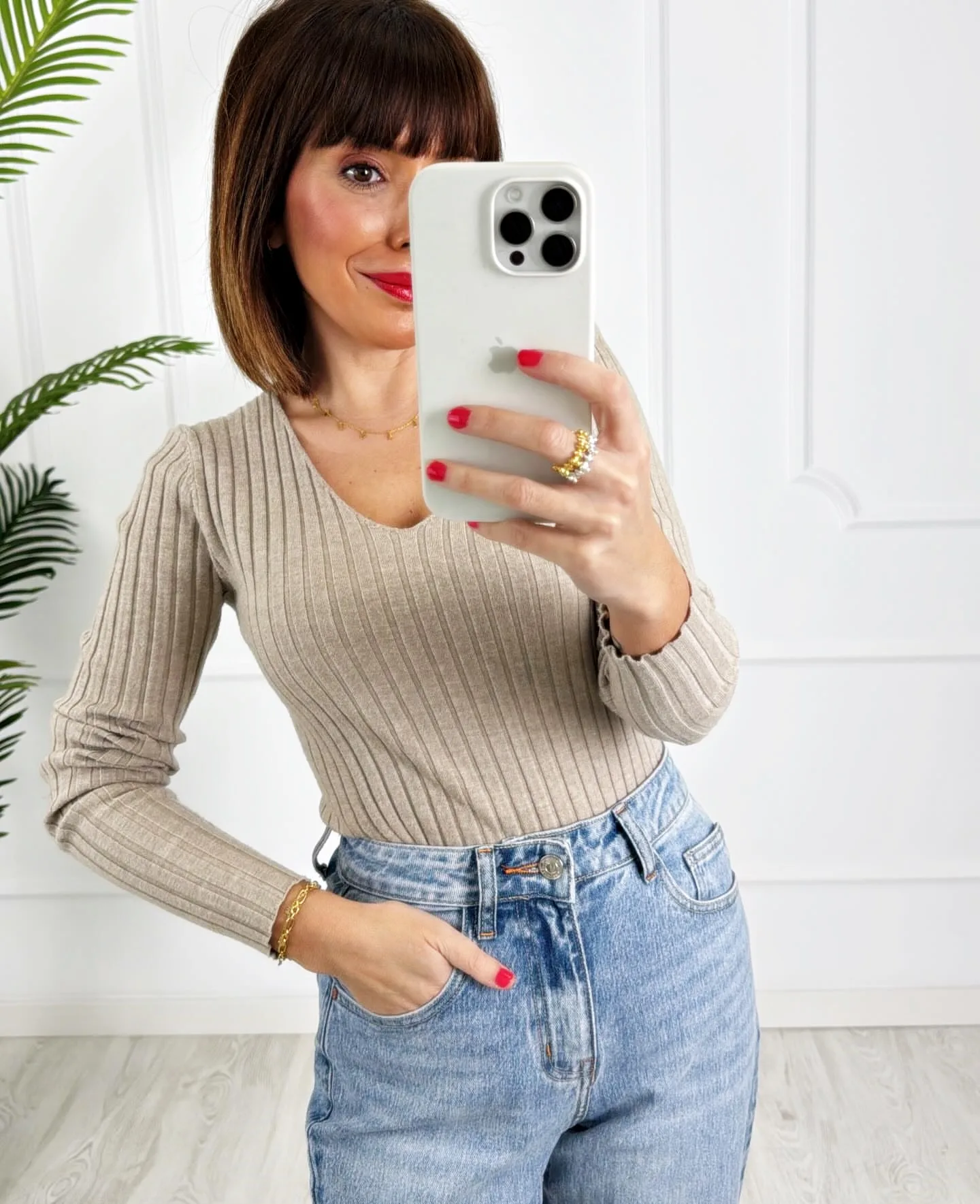Camiseta canalé taupe