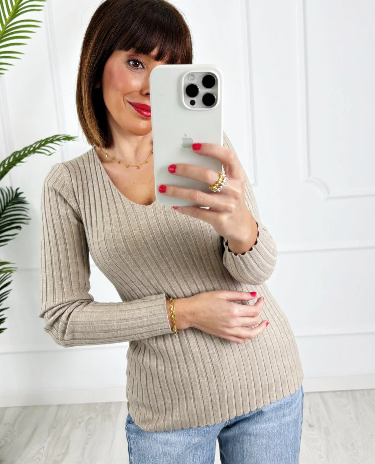 Camiseta canalé taupe - Imagen 2