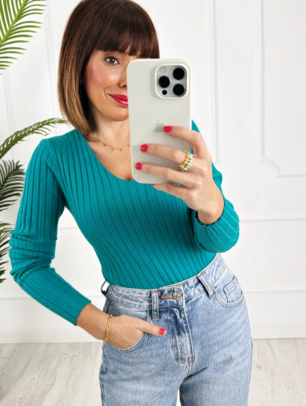 Camiseta canalé turquesa