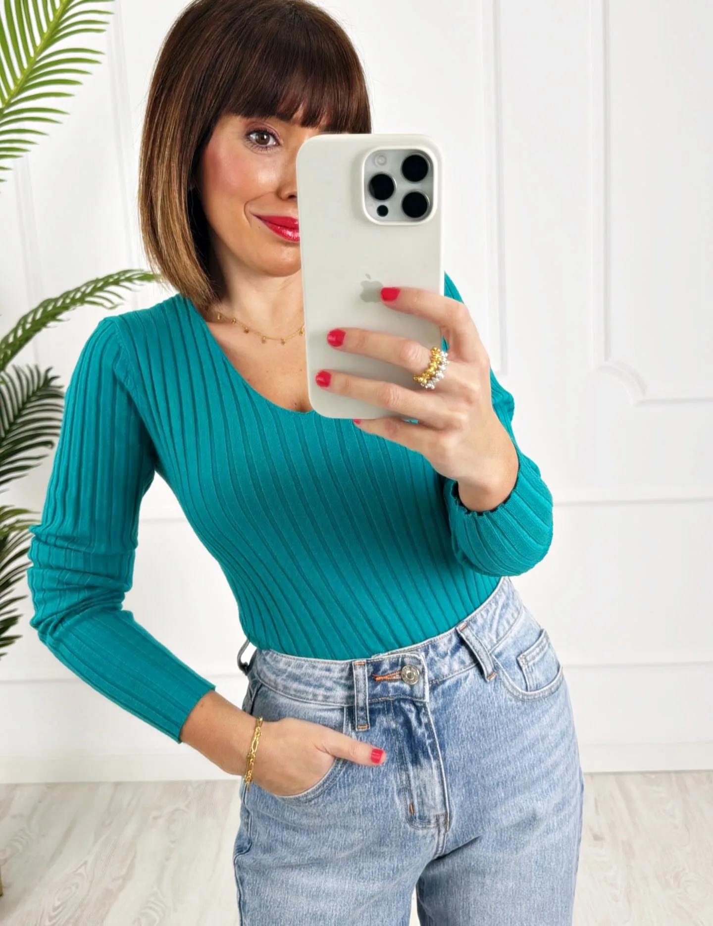 Camiseta canalé turquesa