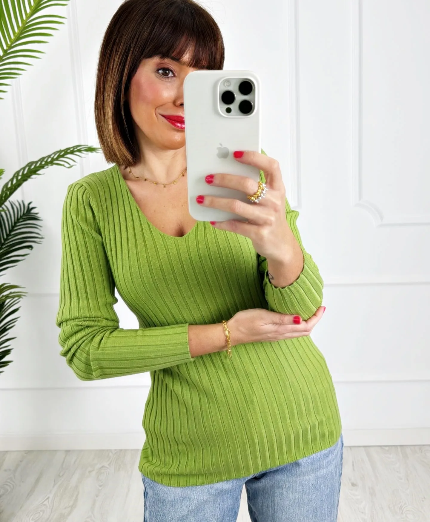 Camiseta canalé verde - Imagen 2
