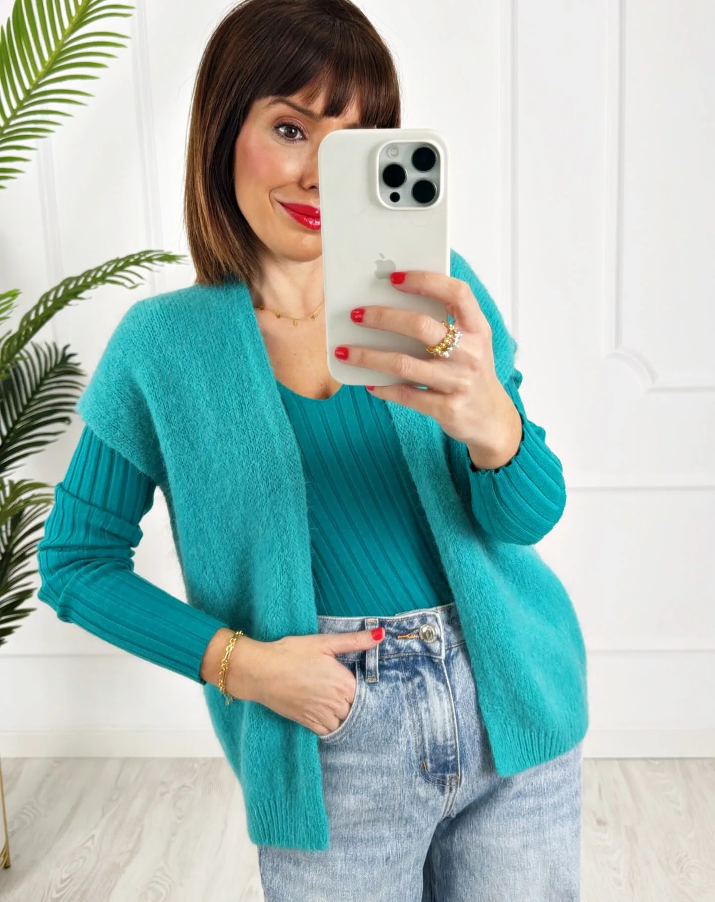 Chaleco punto turquesa