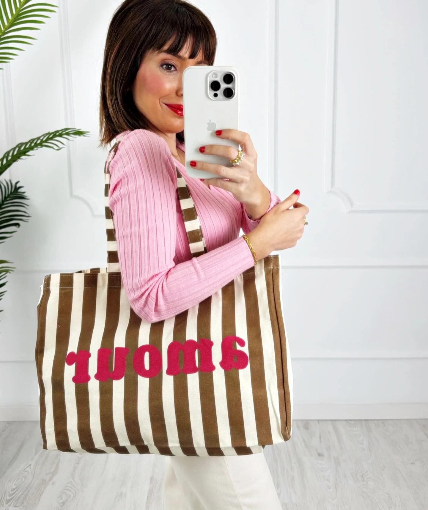 Bolso rayas Amour camel - Imagen 4