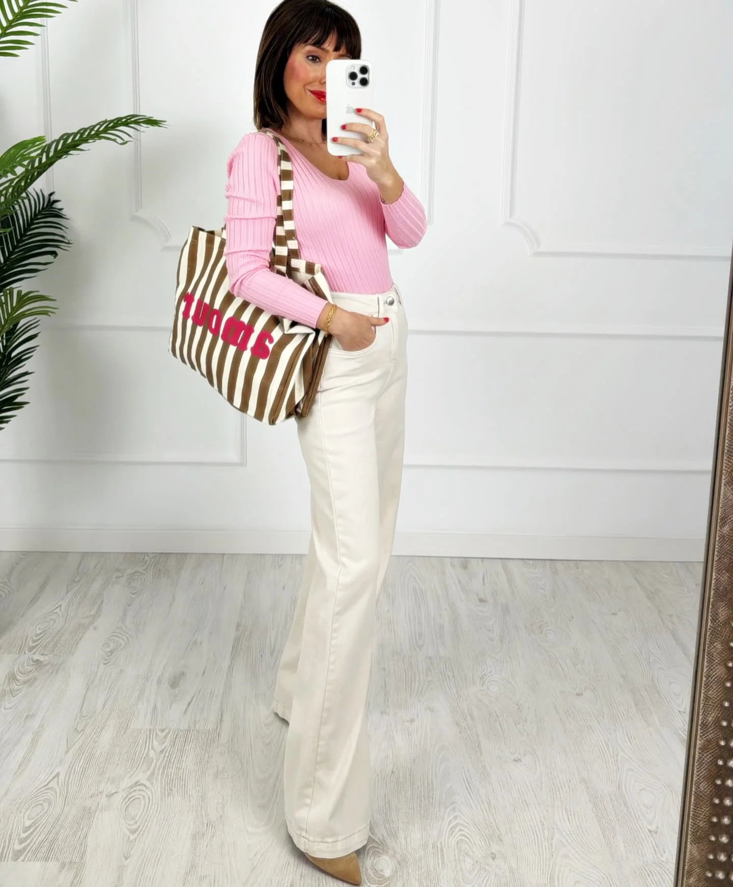 Bolso rayas Amour camel - Imagen 5