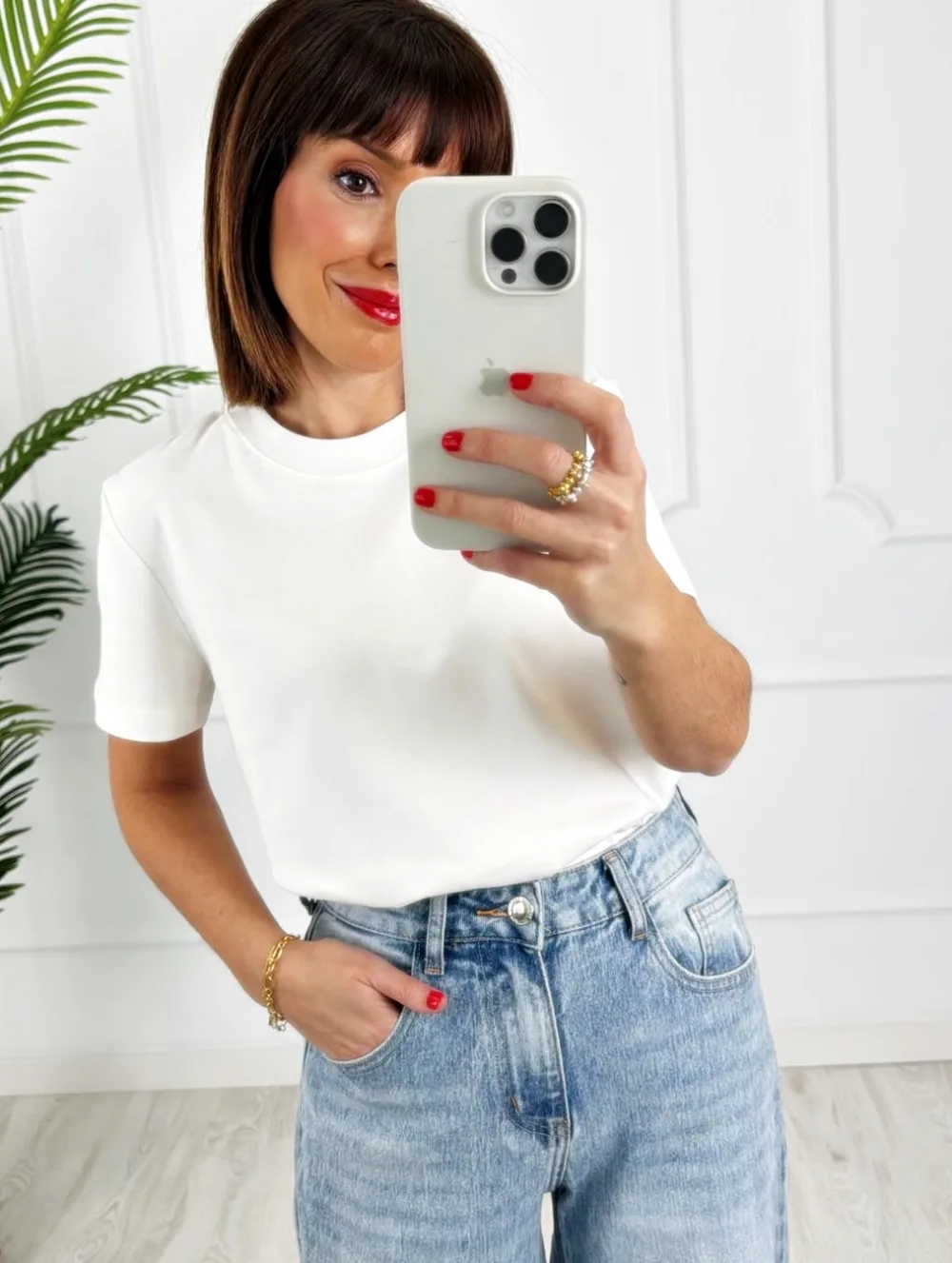 Camiseta básica cuello redondo blanca