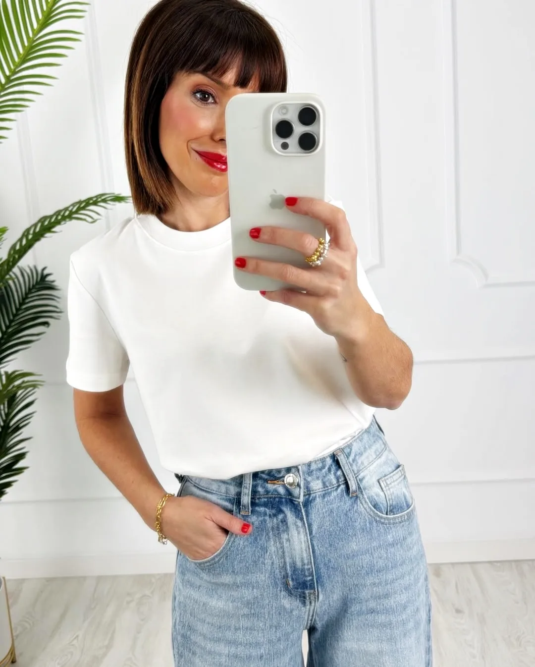 Camiseta básica cuello redondo blanca
