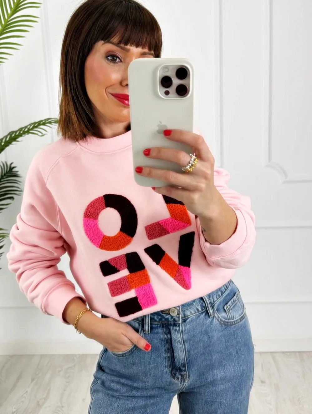 Sudadera Love rizado rosa