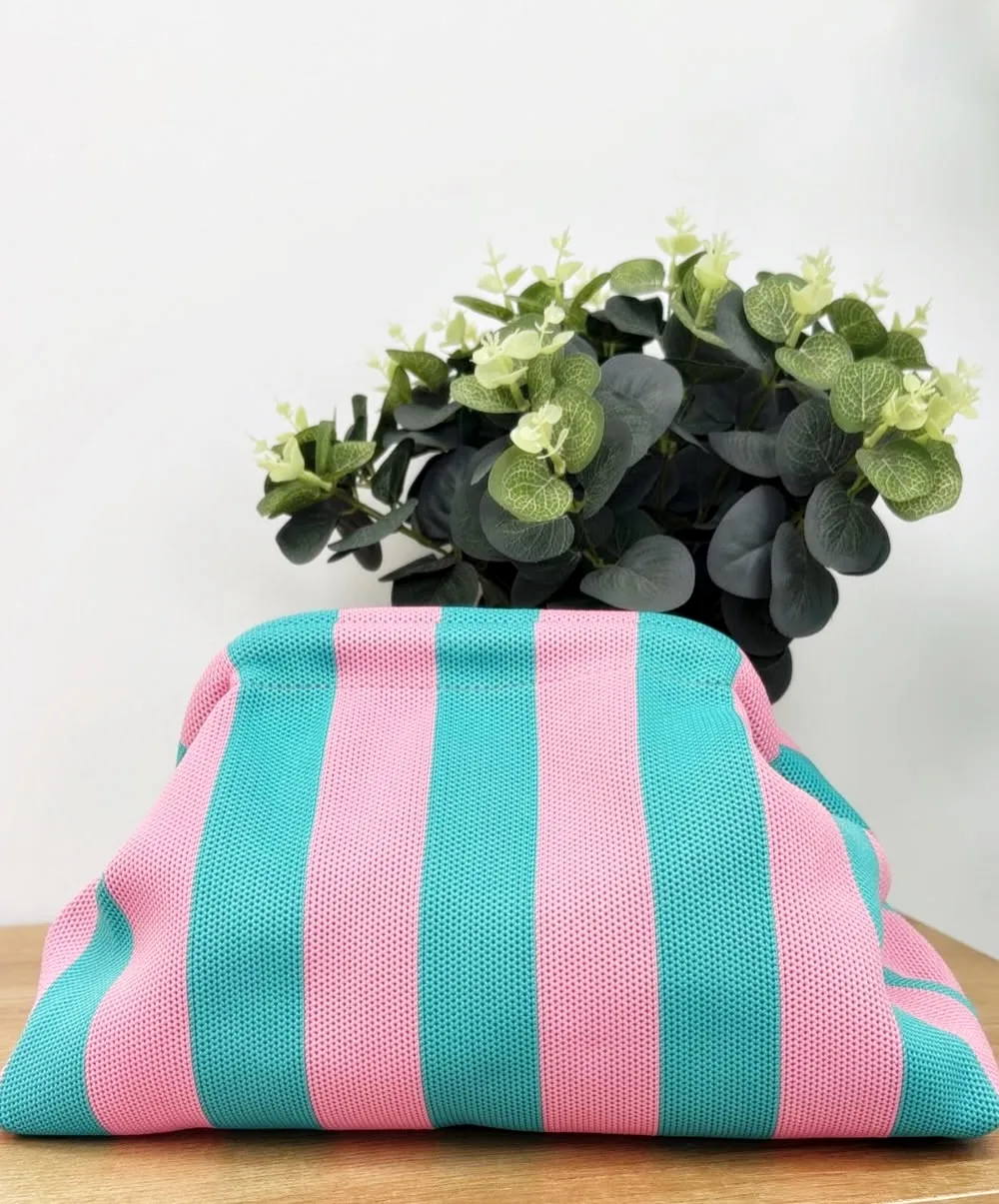 Bolso franjas verde agua rosa
