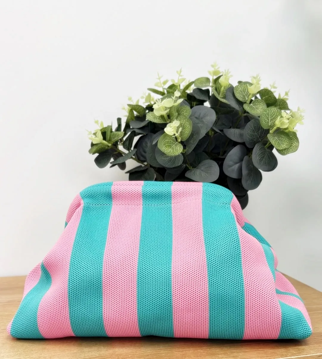Bolso franjas verde agua rosa