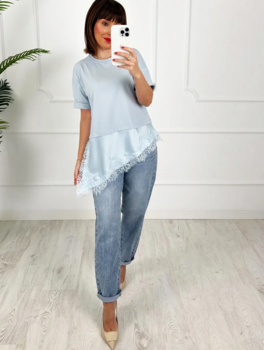 Camiseta combinada encaje azul bebé