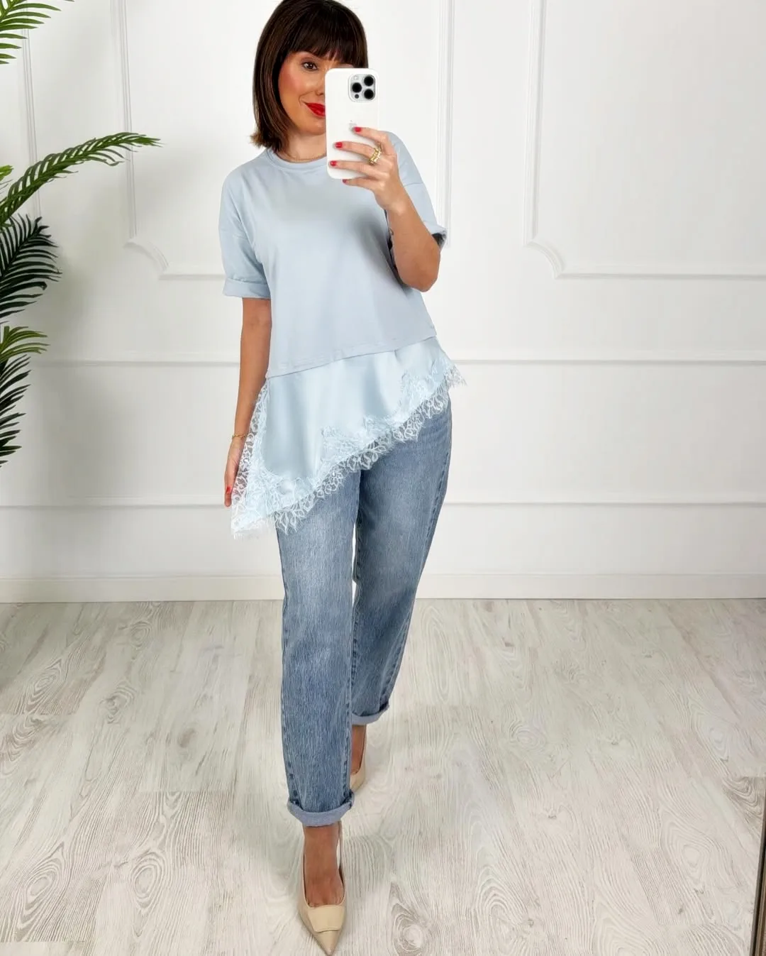 Camiseta combinada encaje azul bebé