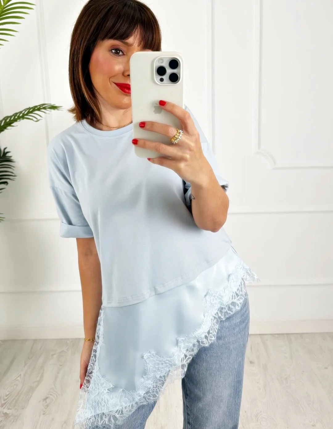 Camiseta combinada encaje azul bebé - Imagen 2
