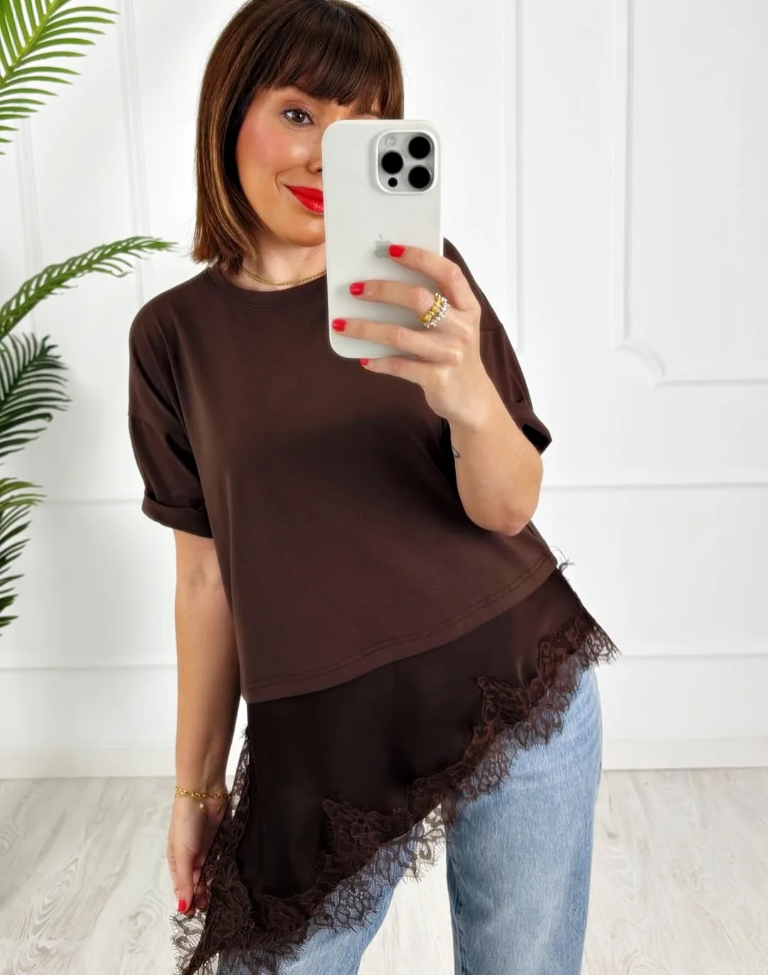 Camiseta combinada encaje chocolate - Imagen 2