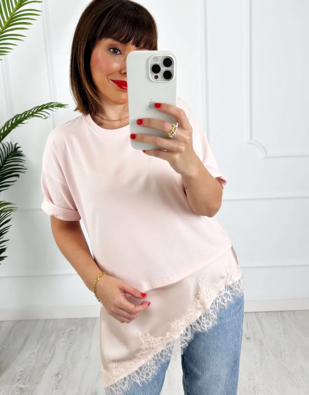 Camiseta combinada encaje rosa bebé - Imagen 2