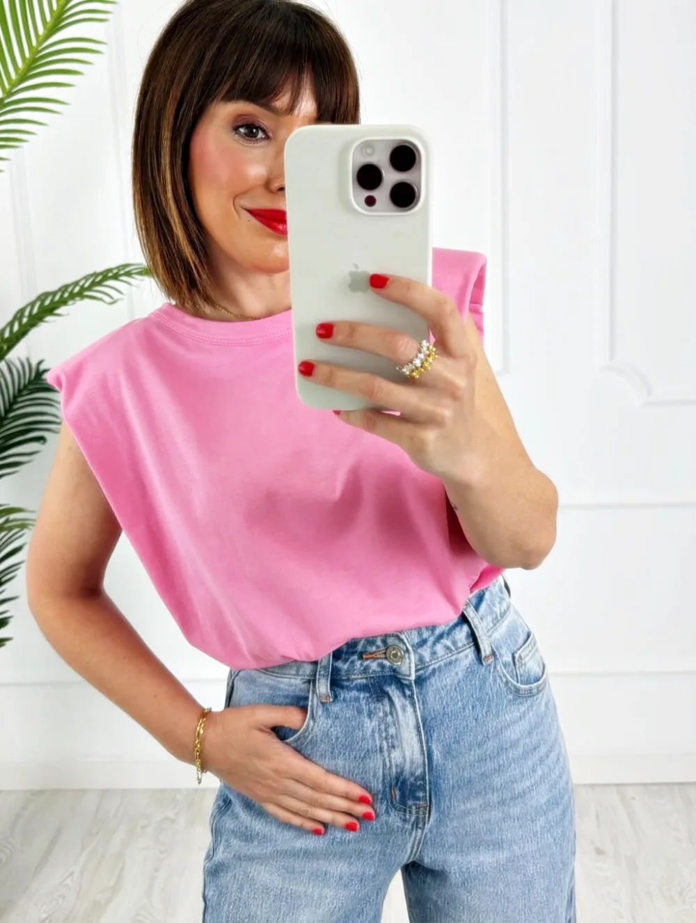 Camiseta hombreras estrella rosa