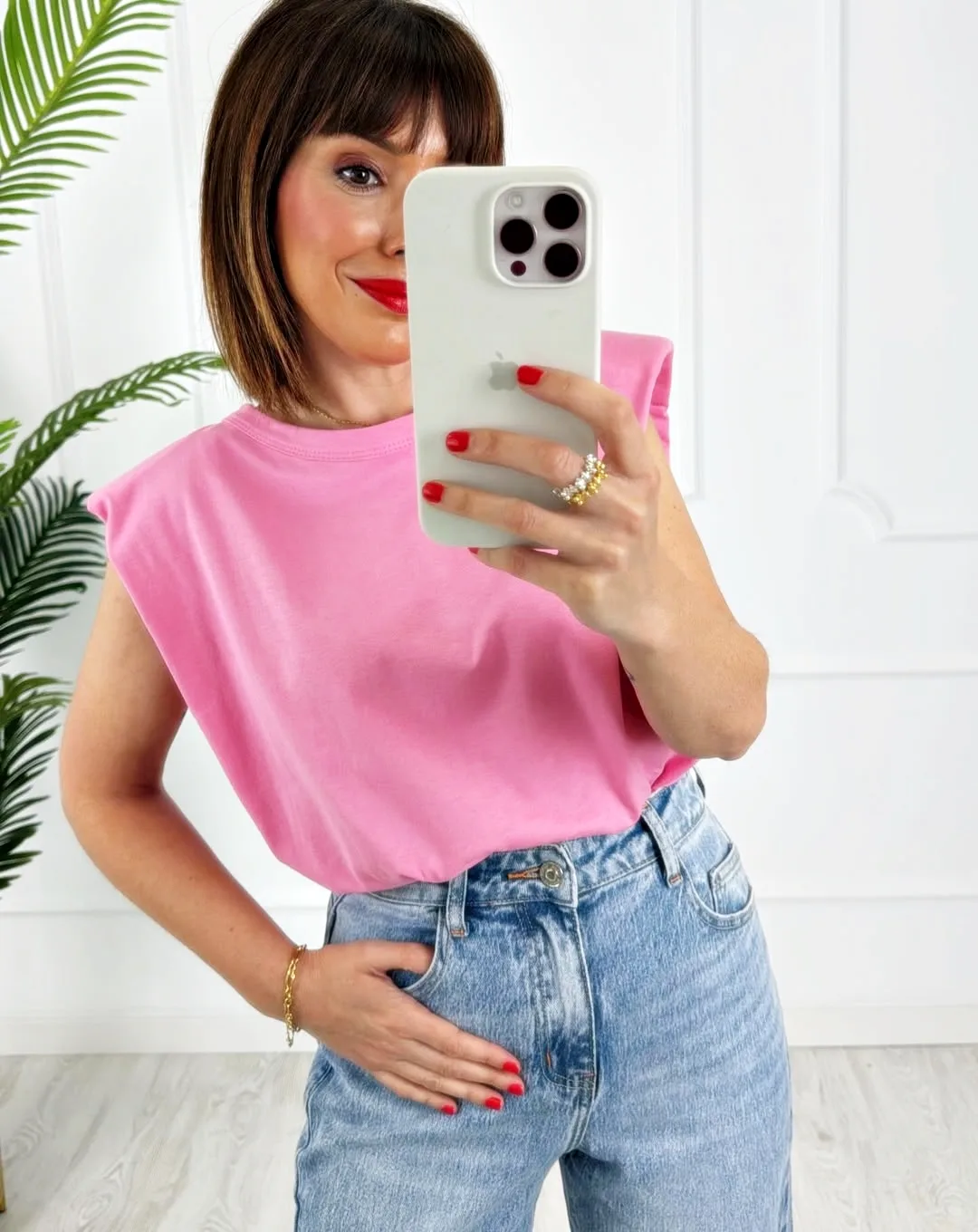 Camiseta hombreras estrella rosa
