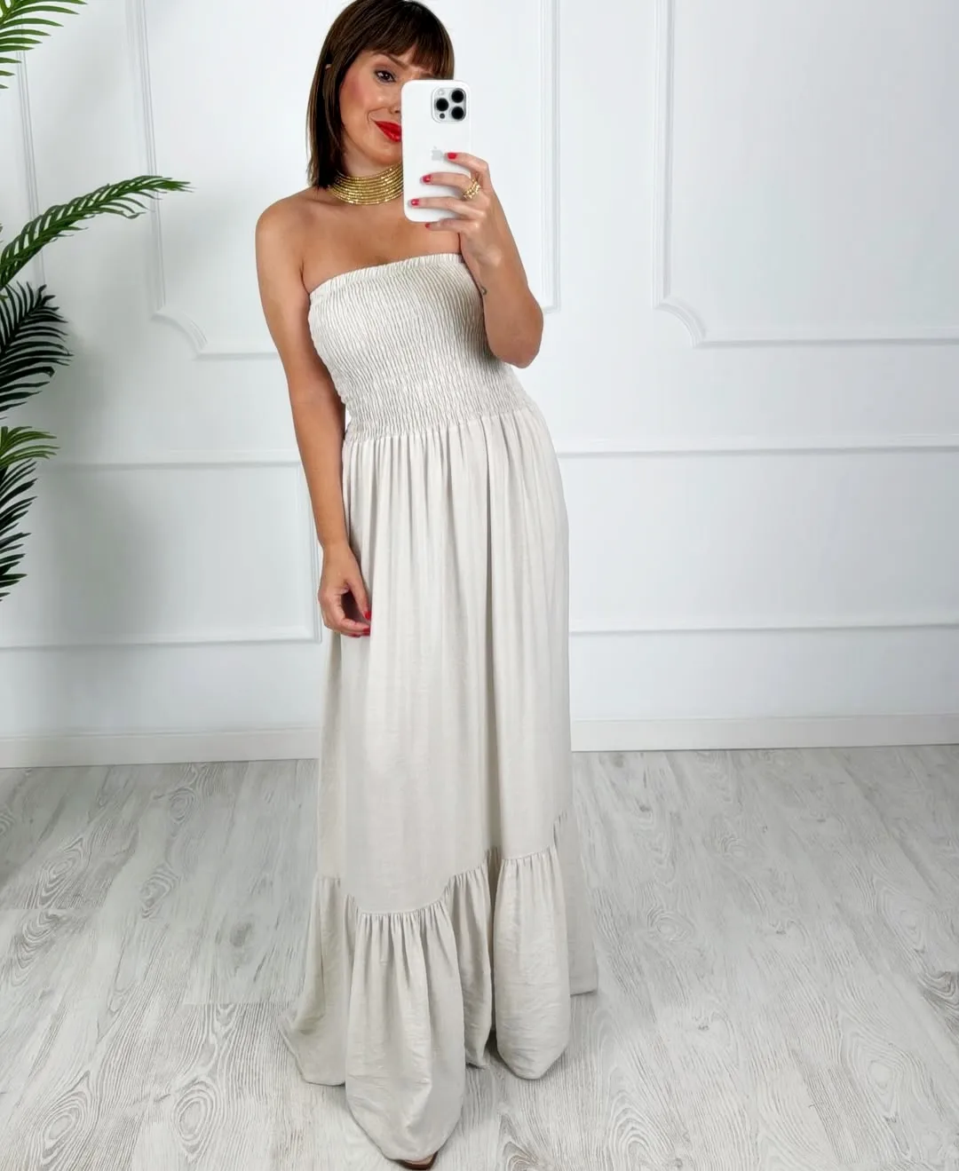 Vestido palabra beige - Imagen 2
