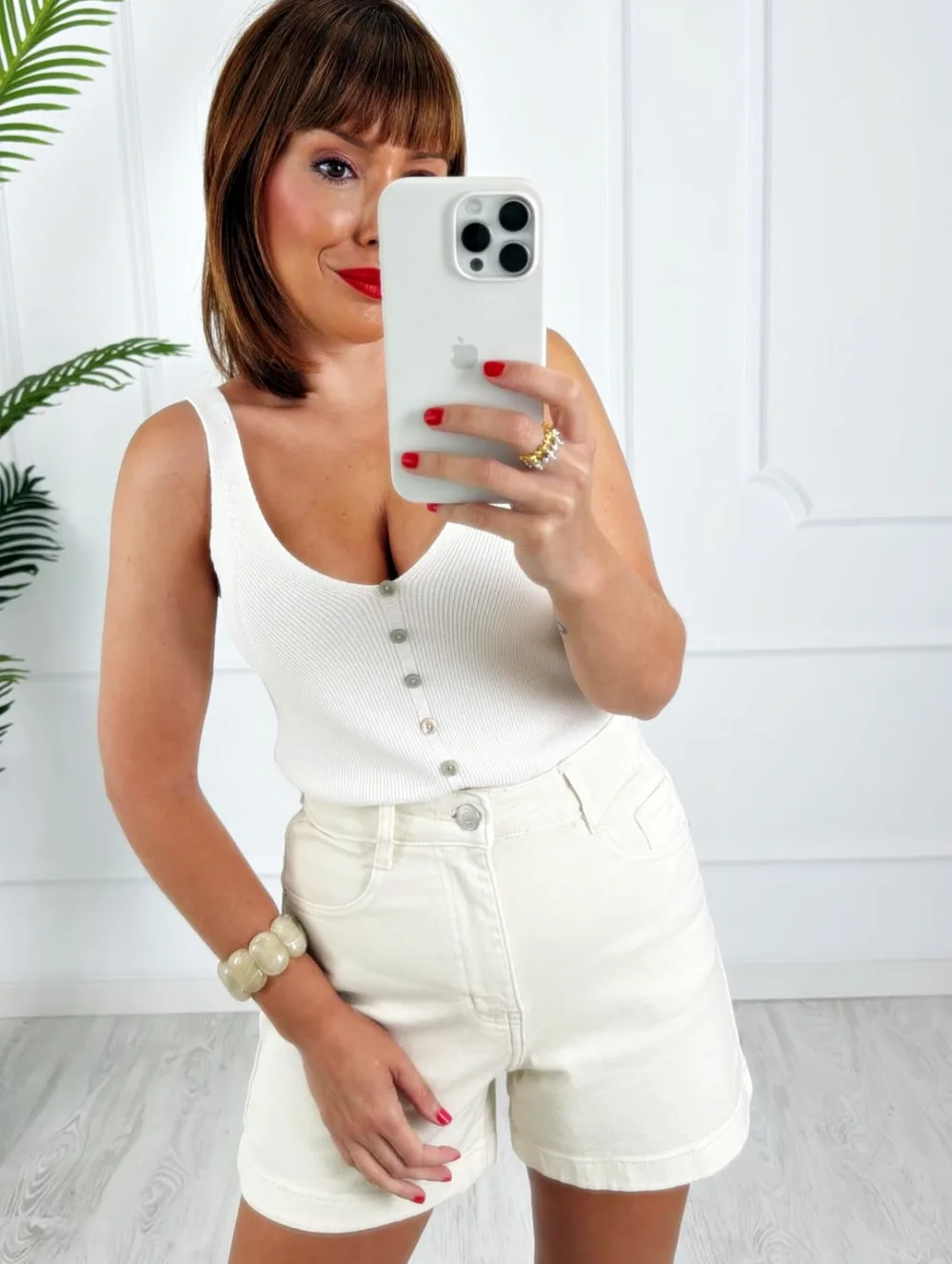 Camiseta punto botones blanca