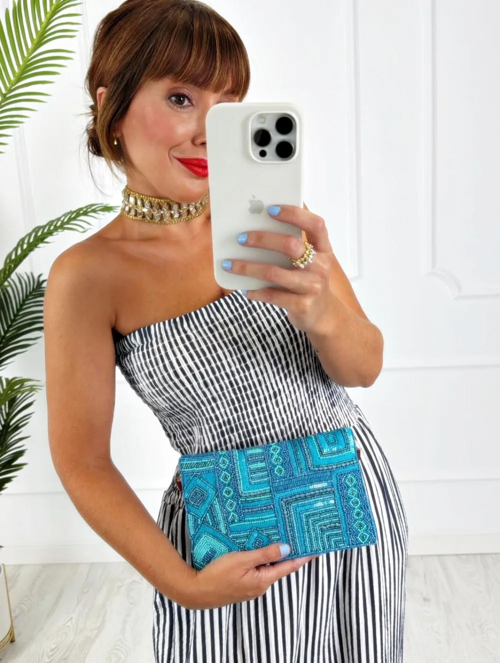 Bolso abalorios azul