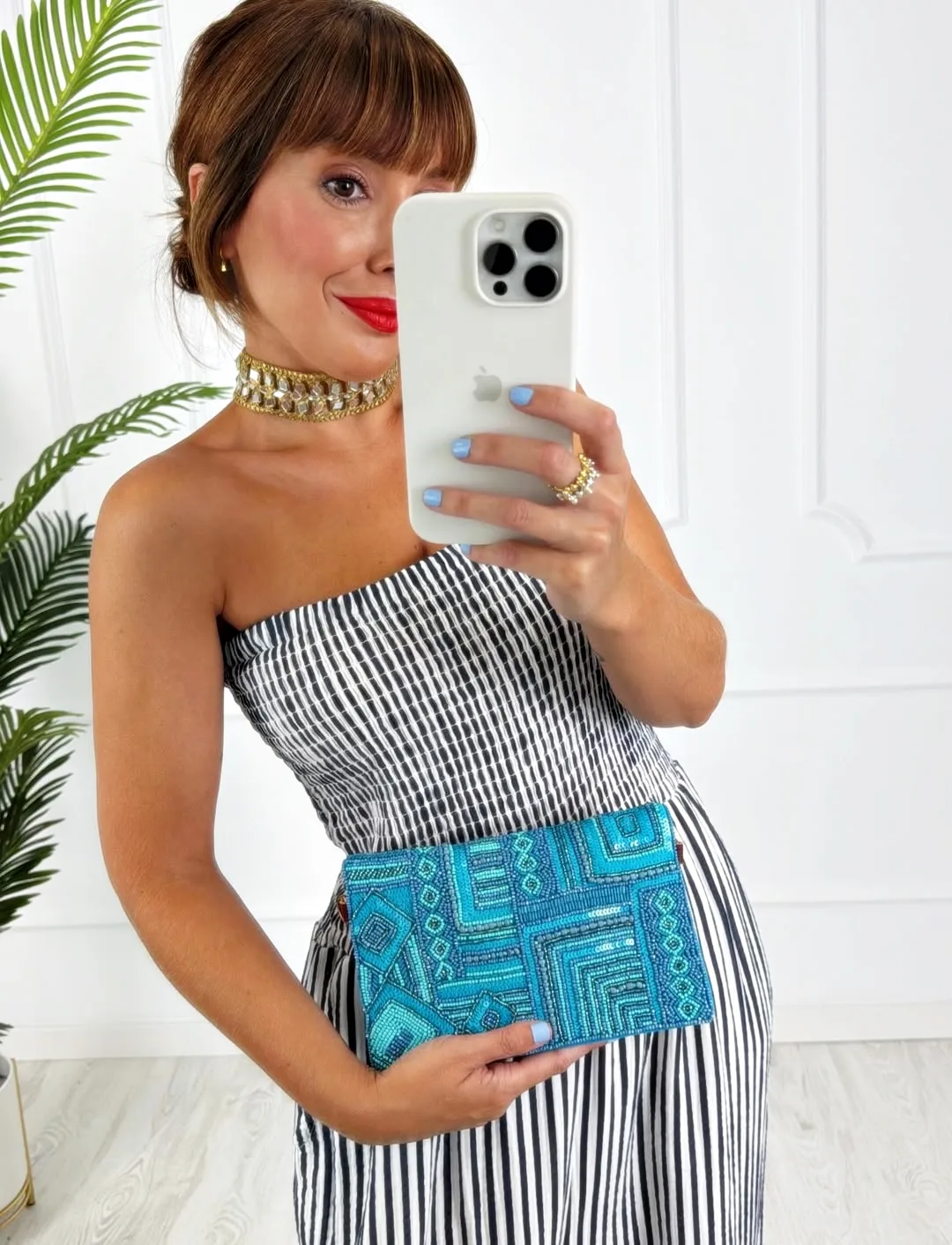 Bolso abalorios azul
