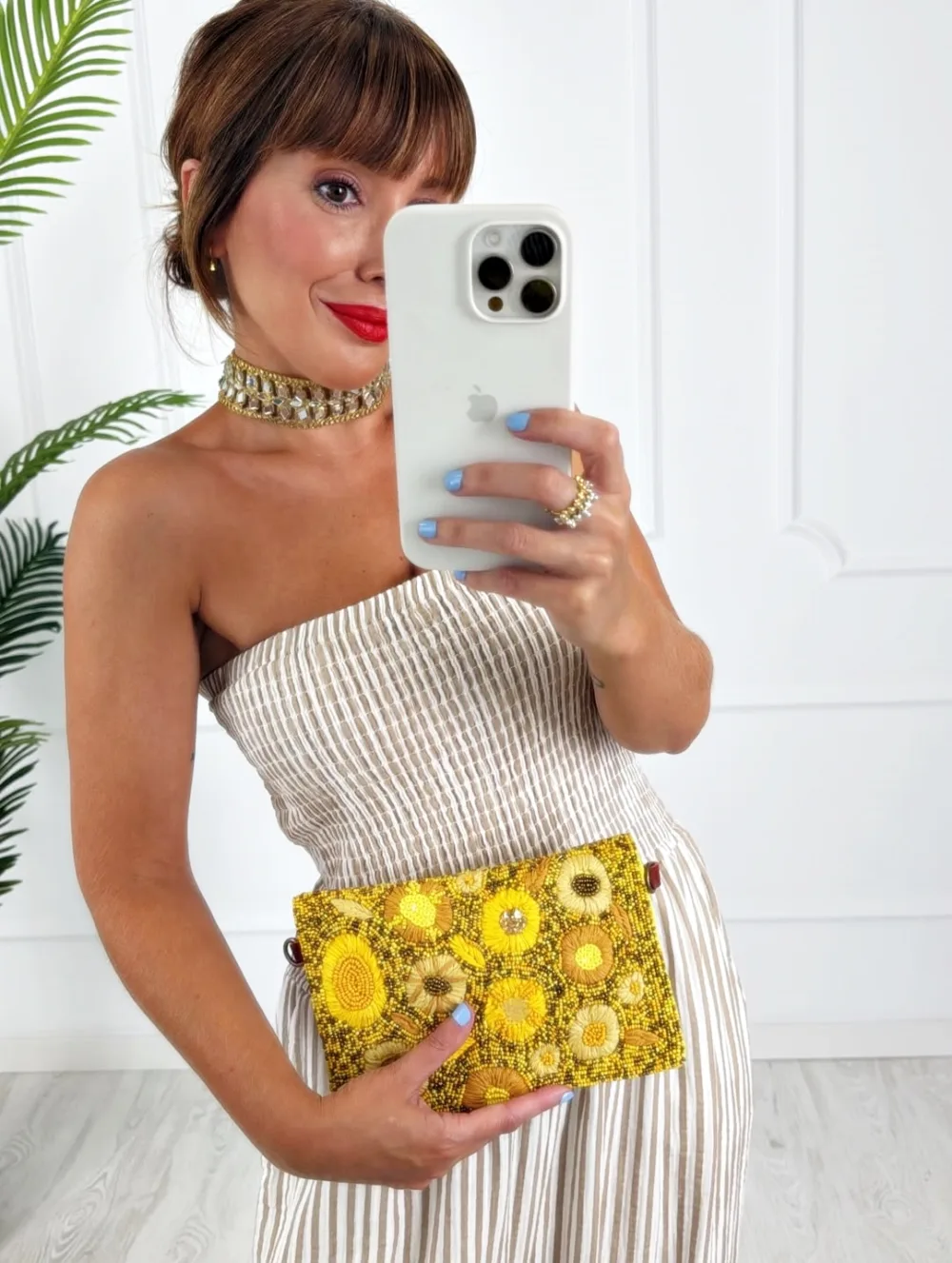 Bolso abalorios flores amarillo