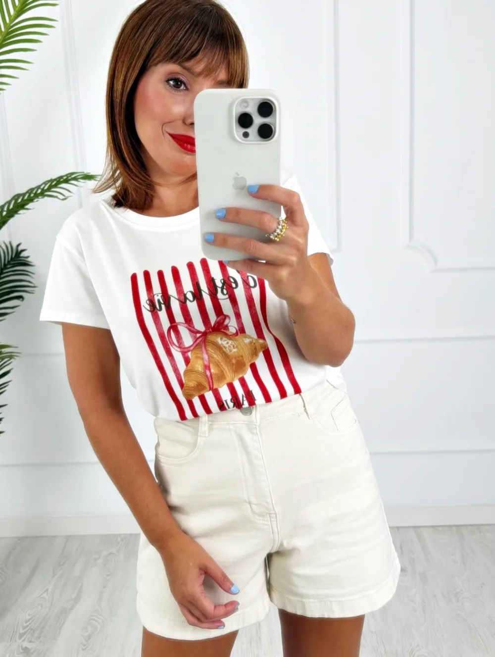 Camiseta Cruasán rayas roja