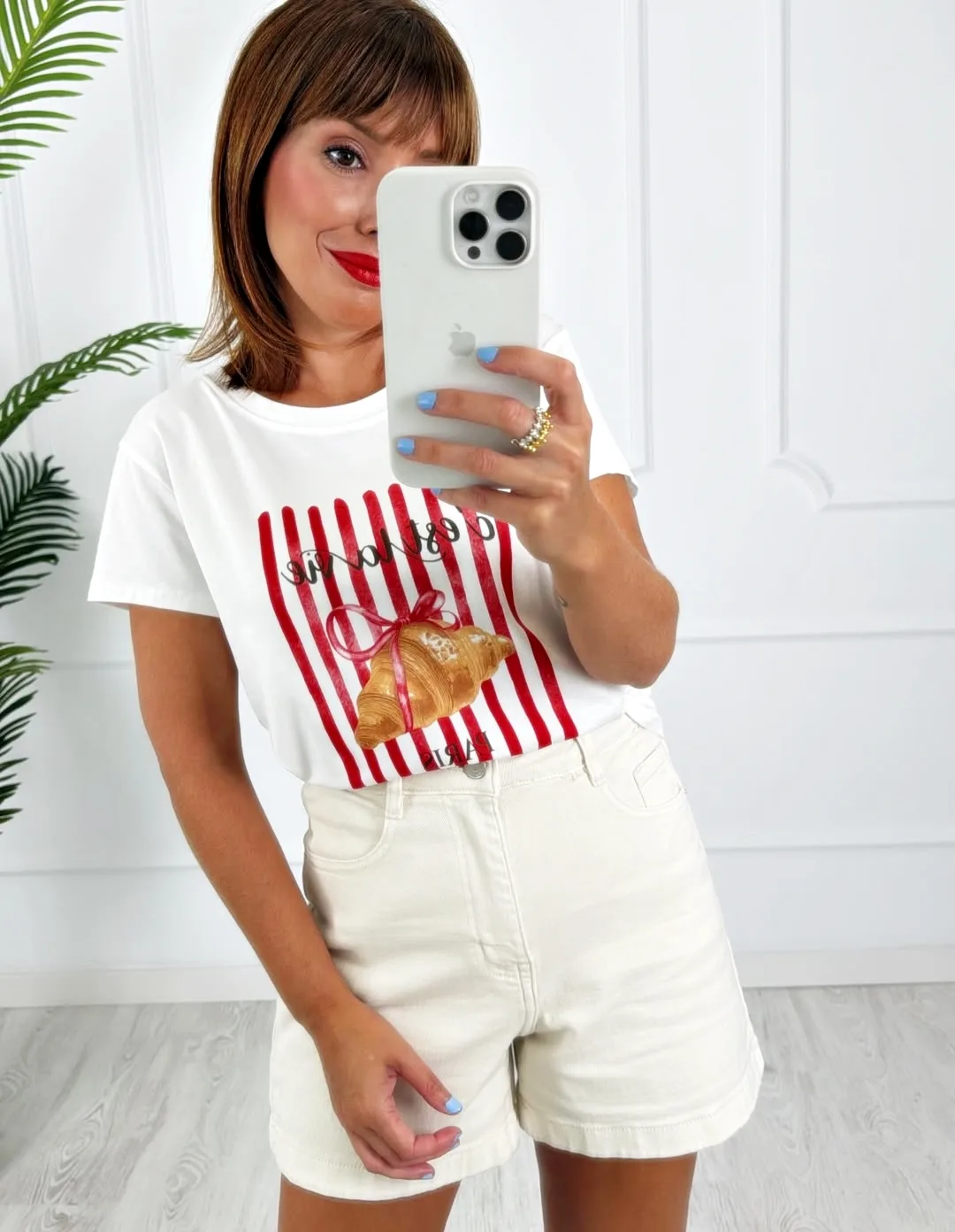 Camiseta Cruasán rayas roja