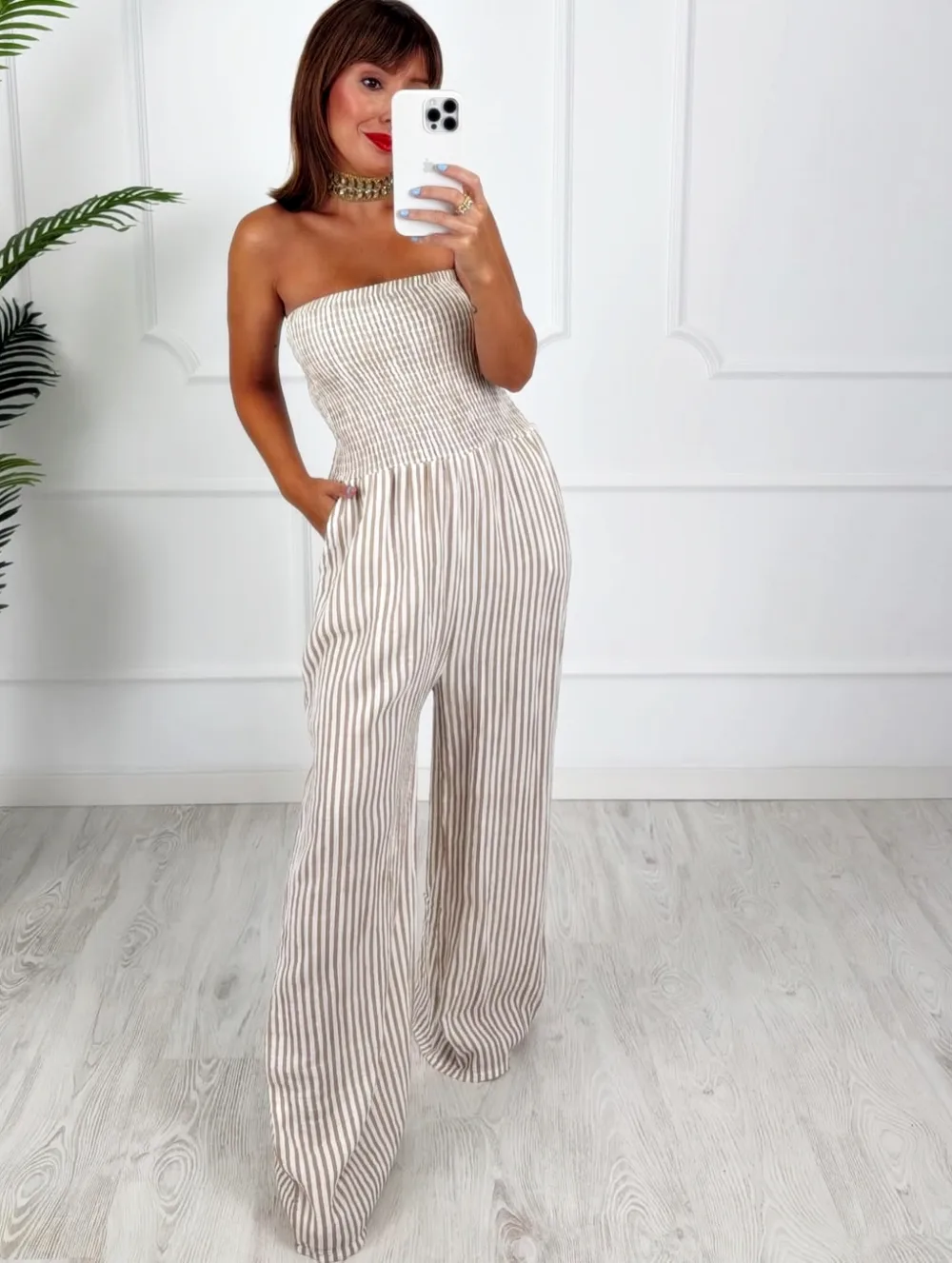 Mono palabra rayas beige