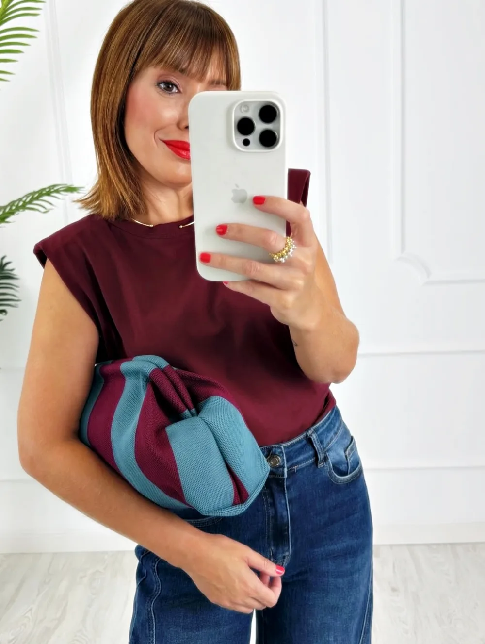 Bolso franjas burdeos azul