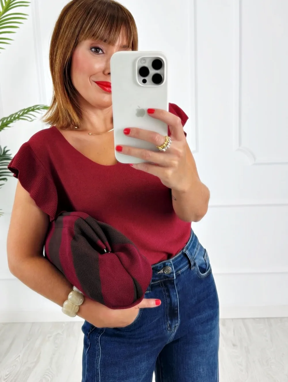 Bolso franjas burdeos chocolate